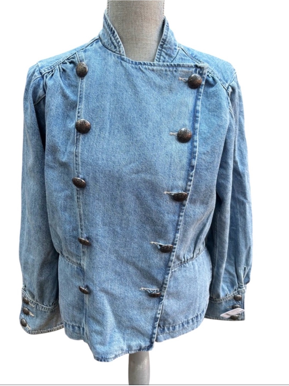 Free People We The Free M Imogene Denim Officer Jacket Military Utility Coastal - Picture 3 of 14